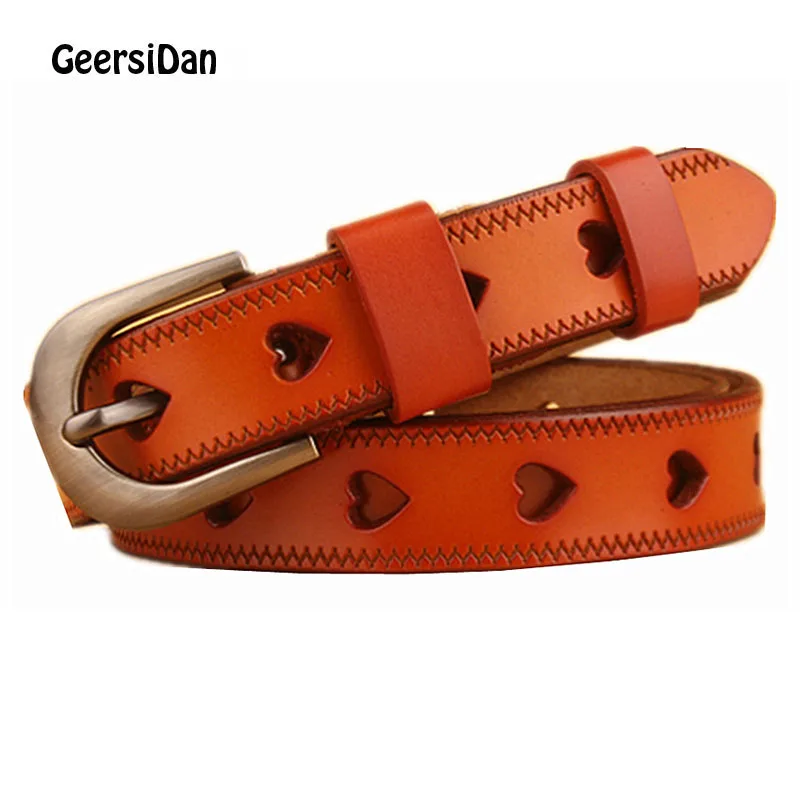 

GEERSIDAN New high quality genuine leather Women's belt design heart-shaped hollow cowskin waistband for women red female girdle