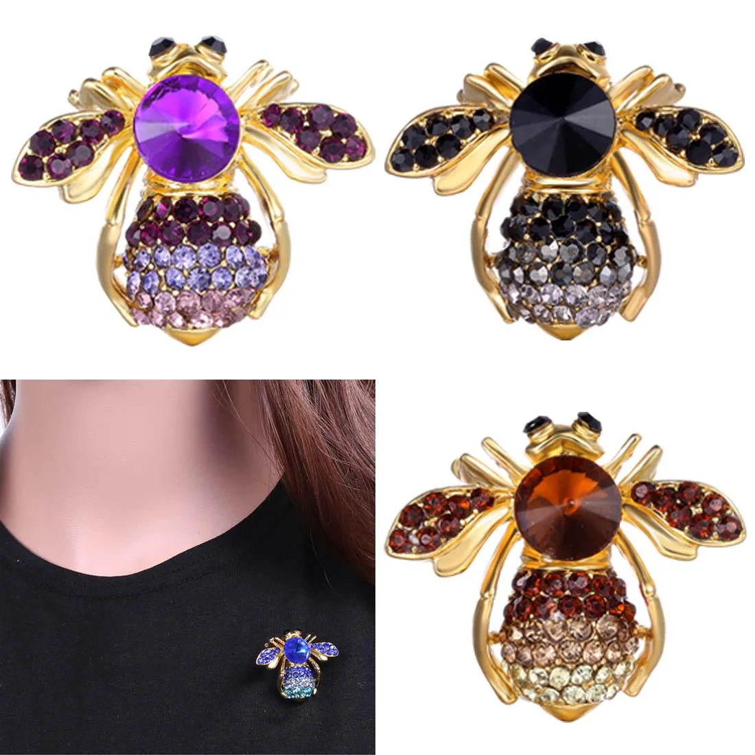 

Creative bee gold-plated with alloy brooch five-color cute women brooch