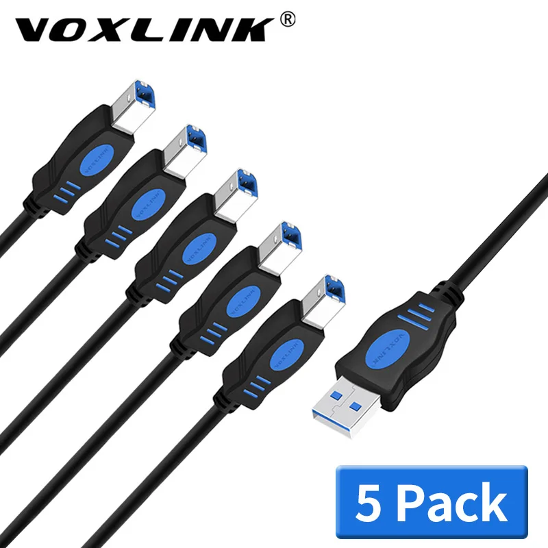 

VOXLINK 5Pack 2.0 USB Print Cable Type A to B Male to Male Printer Cable For Canon Epson HP ZJiang Label Printer DAC USB Printer