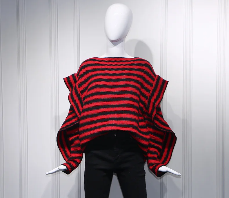Star Song Qi Weibo The Same Red-black Striped Long-sleeved Undercoat Woman In 2019 Pullovers Fashion Sweater Women