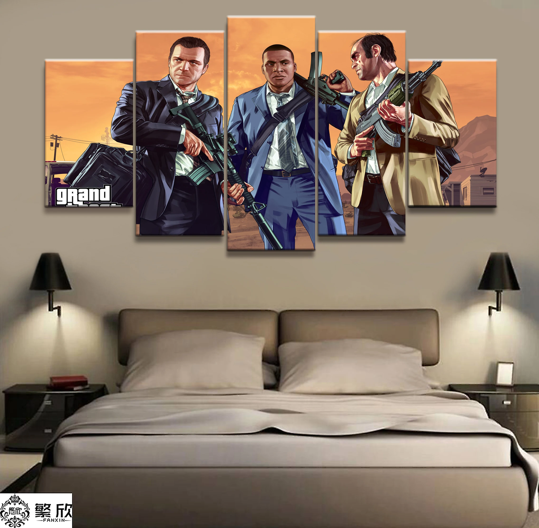 

Wall Art Poster Painting Modular Pictures For Living Room Decorative Pictures Canvas Printed 5 Panel GTA 5 Game