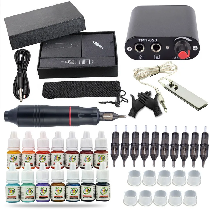 

Permanent Makeup Pen Tattoo Machine Kit Microblading Pen Immortal Ink Cartridge Needle Foot Pedal Ink Cup Black Box Power Supply