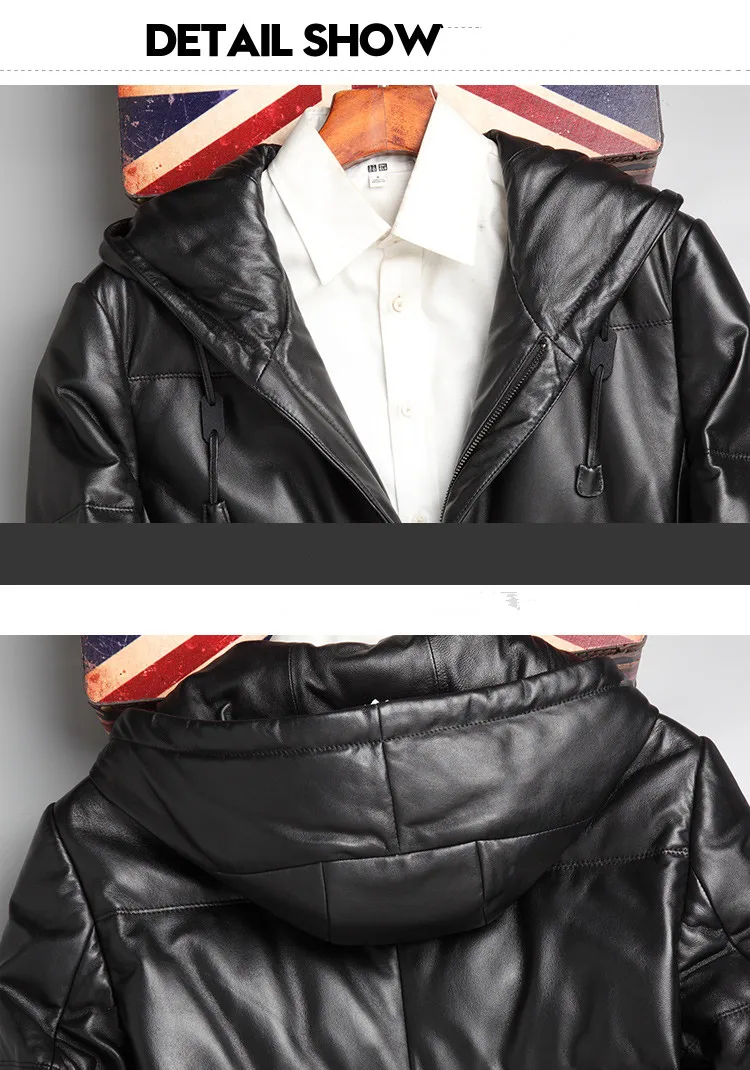 Кожаная куртка из натуральной овчины, зимняя куртка, Мужская куртка на утином пуху, мужская куртка и пальто, Doudoune Homme, P-1-752, MY1578