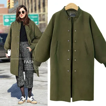 

New Autumn Winter Women Coat Plus Size Stand Collar Casual Loose Single Button Woolen Blends Coat For Women Larger Outerwear