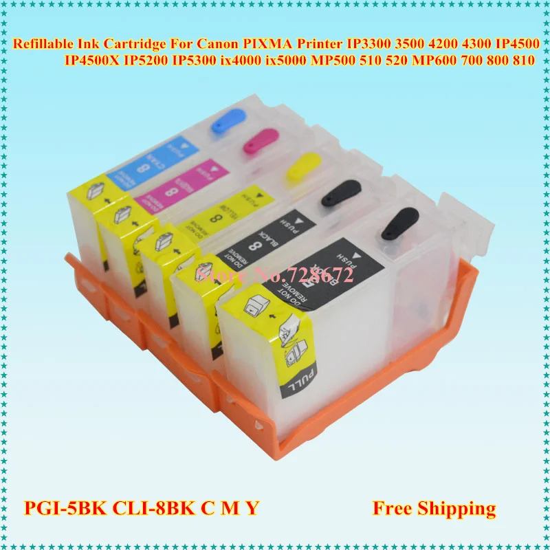 

PGI5 CLI8 Refillable Ink Cartridge With Auto Reset Chip for Canon PIXMA IX4000 IX5000 IP 4200 3300 3500 MP 530 510 520 MX700