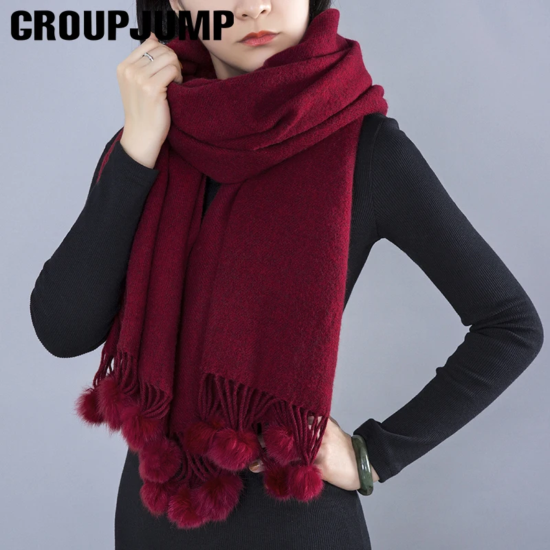 

Fashion Pompoms Winter Scarf For Women Knitted Winter Shawl Female Scarf&shawl Pom Pom Fur Winter Scarf Gift For Female