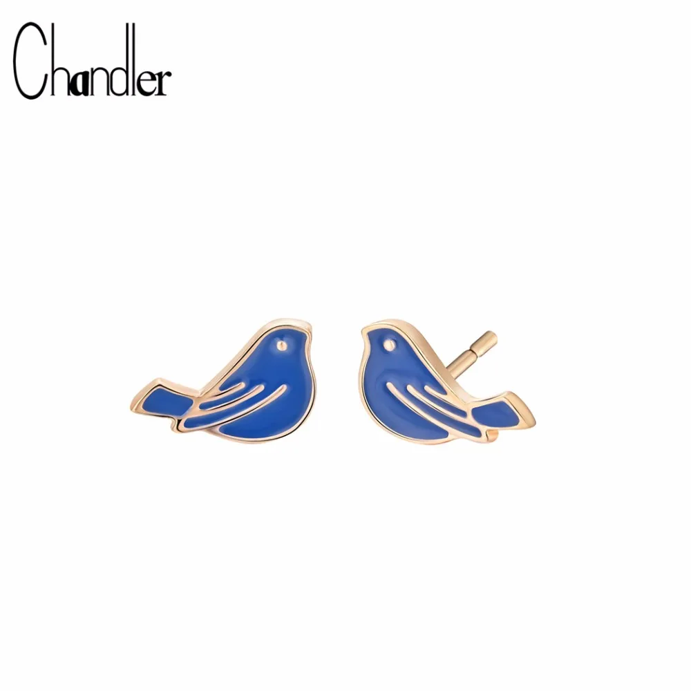 Женские серьги гвоздики Chandler Tiny Bird синие с эмалью шпильки для женщин и девочек