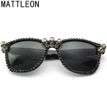 Женские круглые солнцезащитные очки с кристаллами, фирменный дизайн, роскошные стразы, Череп, солнцезащитные очки «кошачий глаз», для женщин, высокое качество, UV400