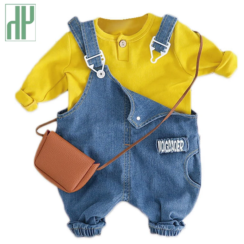 

Children's clothing girl long-sleeved T-shirt+Jeans Denim overalls jeans Pants casual Kids girls clothing for boys Outfit