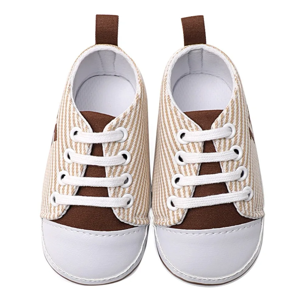 Baby First Walkers Soft Baby Shoes SpringAutumn Fashion Casual Strip Lace-Up Baby First Walkers Canvas Sneakers