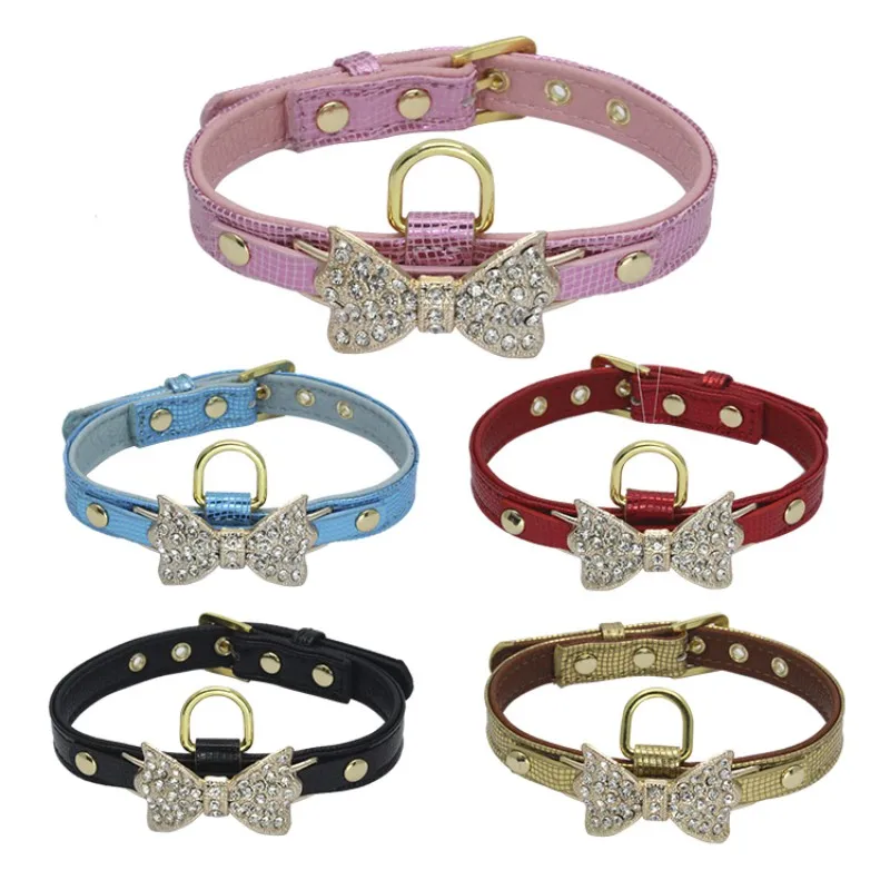 Accessori Cani Animali Pearl Diamante Bow Pet Puppy Princess Adjustable