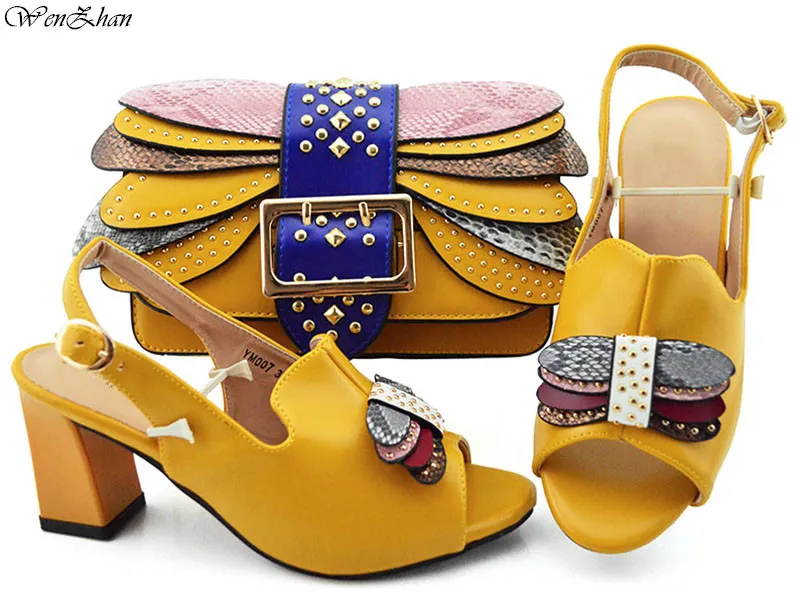 

WENZHAN Yellow Shoes and Bag Sets for Women Matching Shoes and Bag Set In Heels Soft shoes 38-43 B94-6