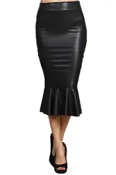 Большие размеры XXS-5XL 8XL черный приталенный из искусственной кожи юбка с труба рыбий хвост подол летние женские повседневные saias