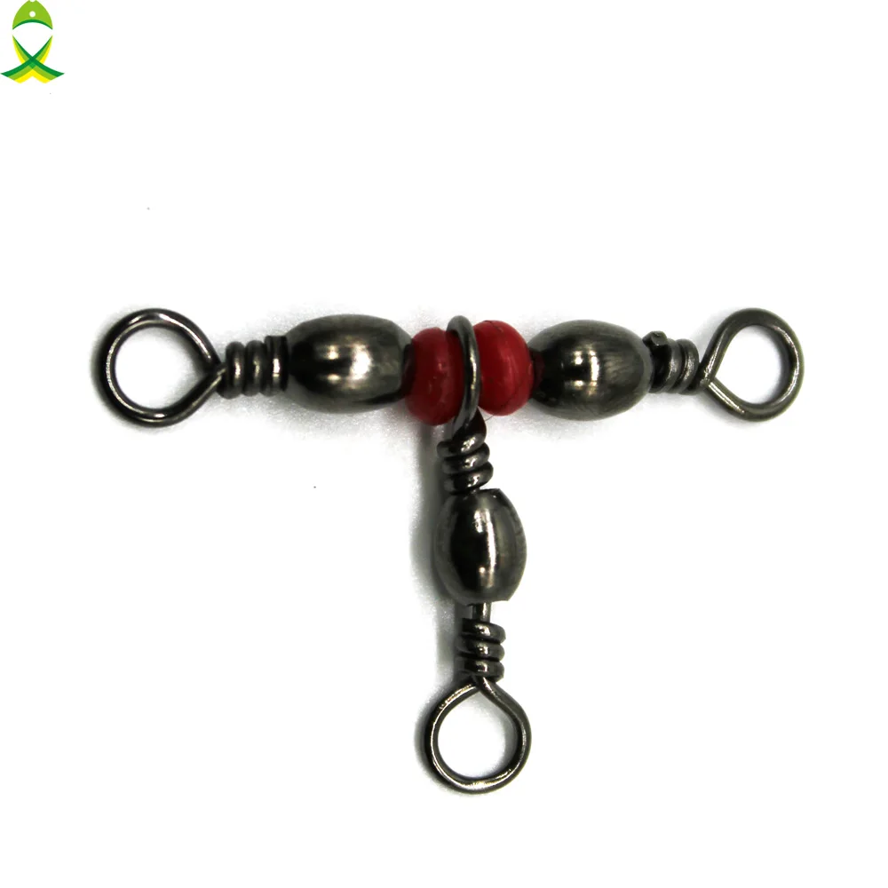 

JSM 50 pcs/lot fishing Rolling swivels Brass Barrel Triple Bearing fishing Connector with Solid Ring