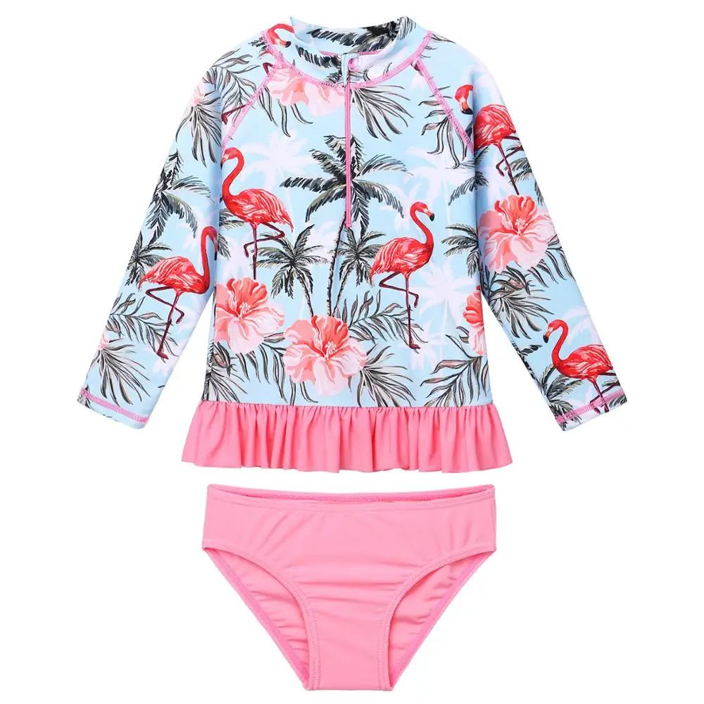 BAOHULU/купальный костюм с длинными рукавами для девочек; UPF50+ одежда для купания для девочек; купальник с цветочным рисунком и рюшами; купальный костюм для девочек; Beahwear