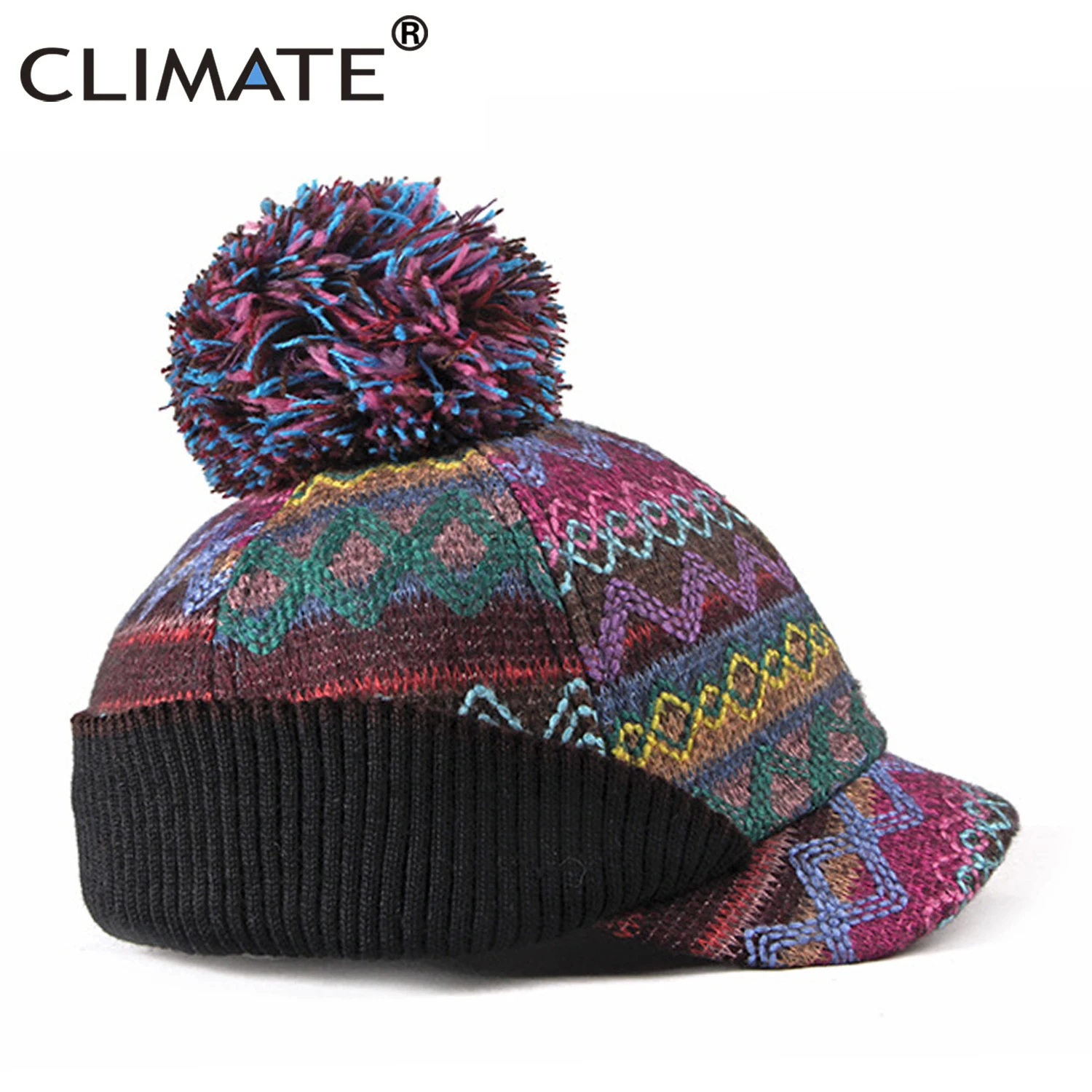 Günstige KLIMA Pompom Hut für Frauen Winter Spitze Bomber Hut Ohr Wärmer Warme Russische Hüte Gestrickte Baseball Kappe Hüte für Frauen mädchen