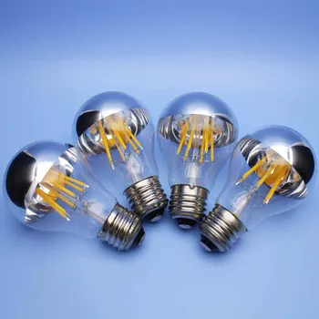 

4pcs LED A60 Half Chrome Light Bulb 6W (60W Equivalent) Edison Silver Vintage E26/E27 Warm White 2700k 120v / 220v