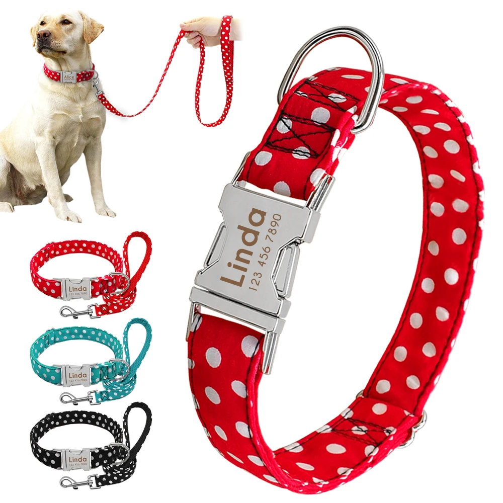 

Nylon Personalized Dog Collar and Leash Anti-lost Pet Collar Dog Walking Leash Nameplate Tags For Chihuahua French Bulldog