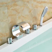 Три Ручки Водопад Ванной кран Смесителя 5 шт. Палуба Гора Ванна Наполнитель ABS Pull Out Handshower