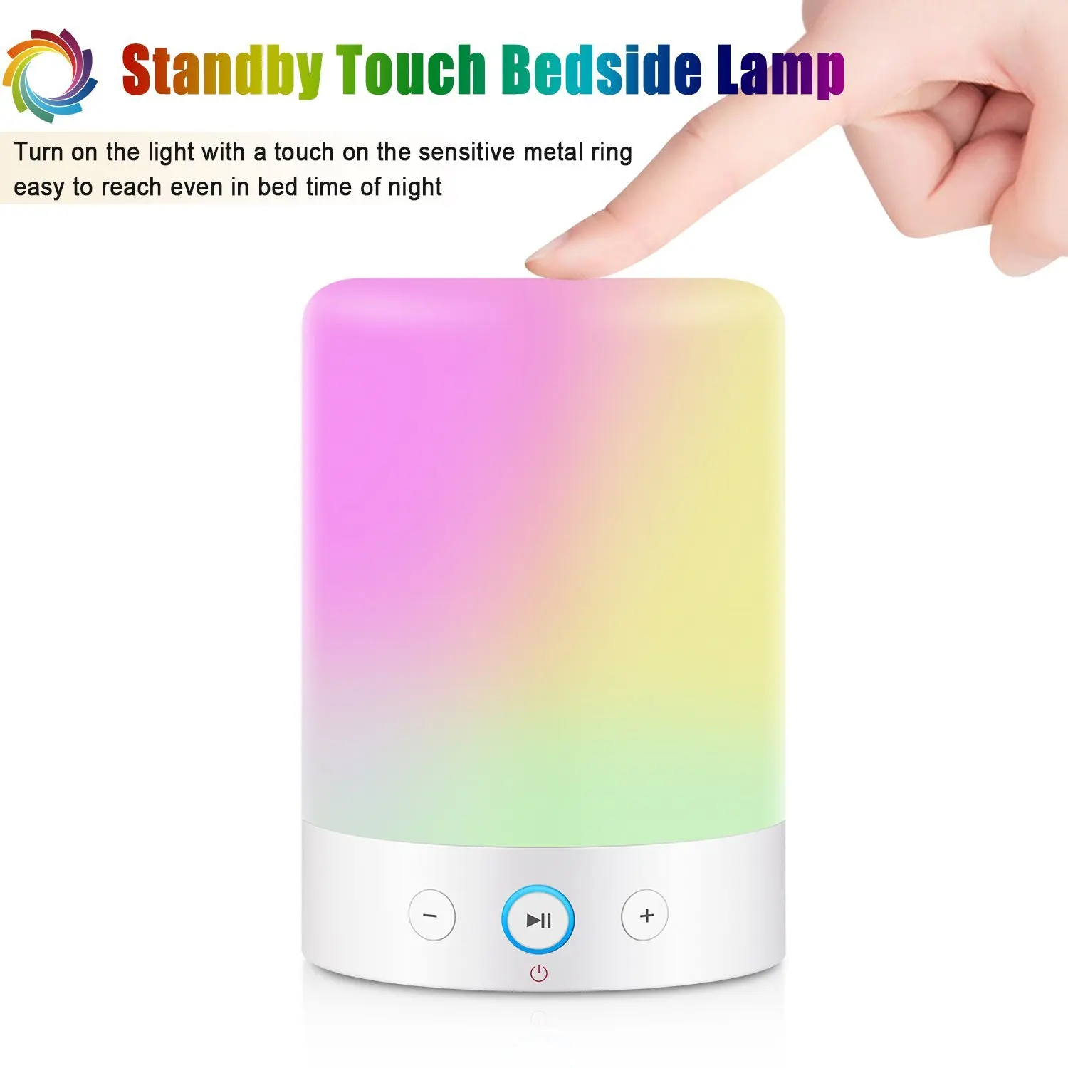 Touch Bedside Lamp with Bluetooth Speaker, Dimmable Warm White Table