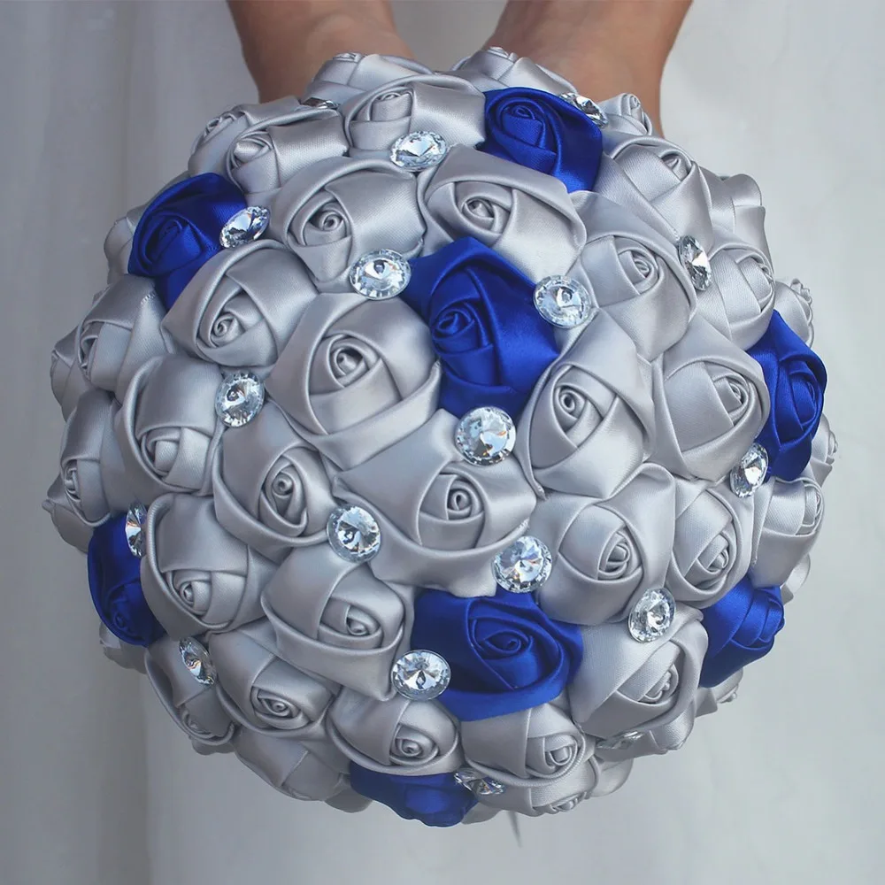 WifeLai-A(цветок на запястье и бутоньерка), держащий букет Королевский синий смешанный Серебряный Шелковый цветок на запястье свадебный набор букетов