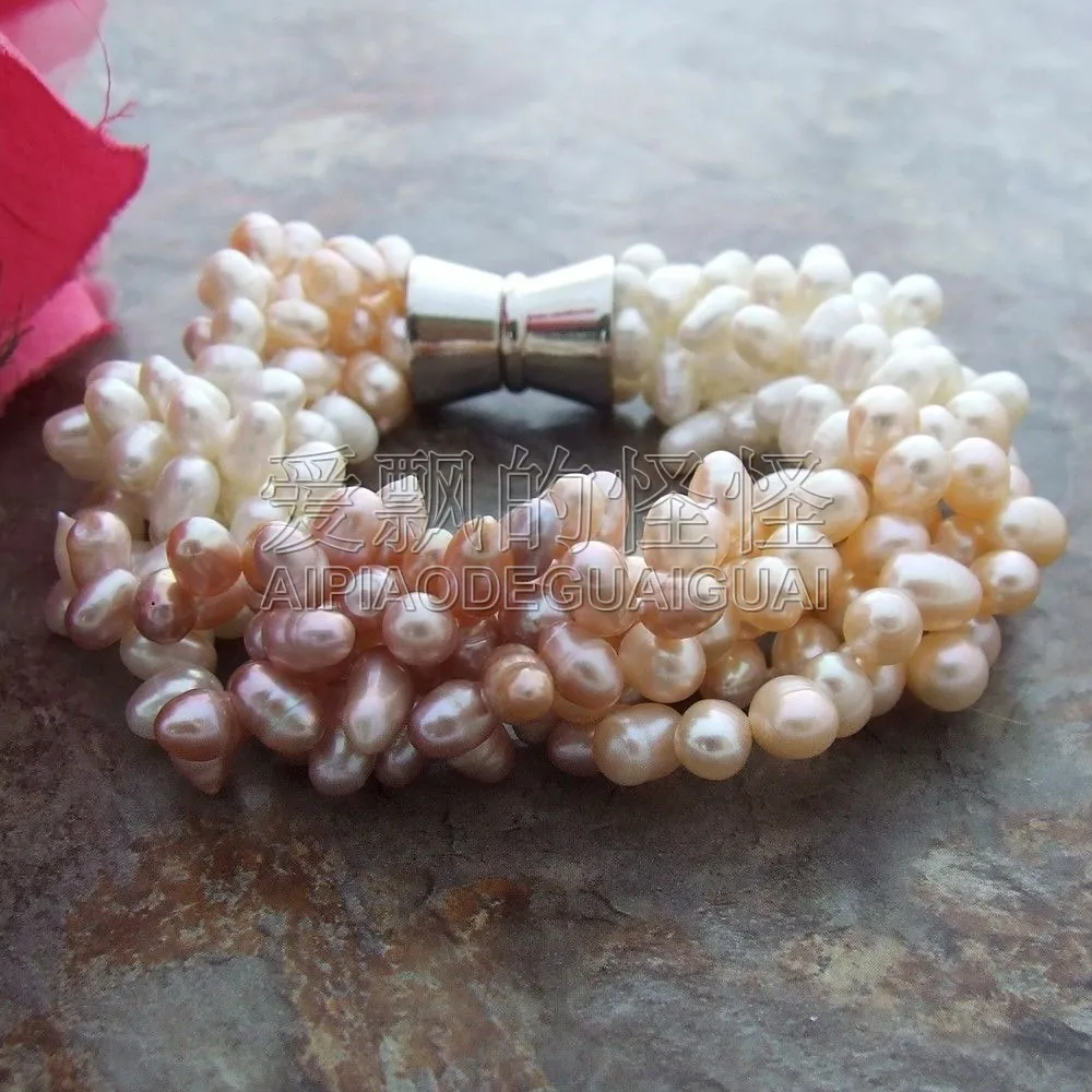 

B112211 8" 5 Strands Multi Color Top-Drilled Pearl Bracelet