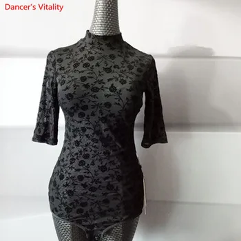 

2018 New Latin Dance Tops For Women/Adult Black Gauze Shirt Latin Salsa Standard Ballroom Waltz Dance Stage Performance Costumes