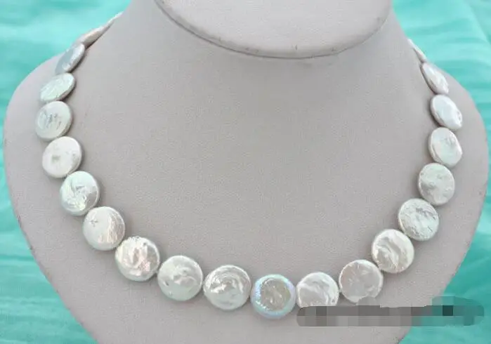 

FREE SHIPPING HOT sell new Style >>>> 17" 15mm coin white freshwater pearl necklace