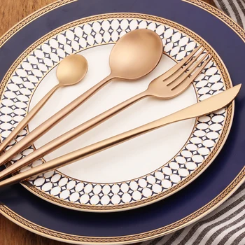 

24 Pieces Rose Gold Cutlery Set Wedding Gold Dinnerware Set Dinner Forks Knives Scoops Set 18/10 Stainless Steel Silverware Set