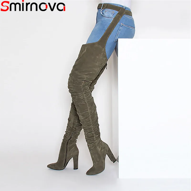 

Smirnova 2020 new autumn winter boots women pointed toe zip over the knee boots sexy prom And thigh pants boots women
