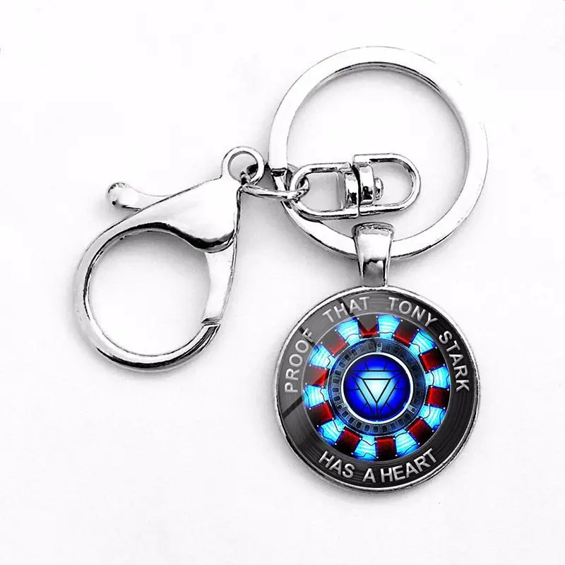 

2019 Marvel The Avengers 4 Endgame Quantum Realm Keychain Top Grade Iron Man Tony Stark Heart Printed Glass Gem Alloy Key Ring