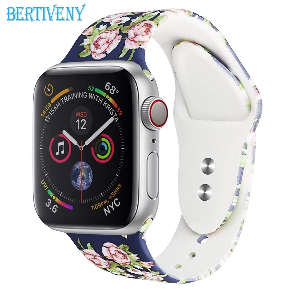 

Printed Silicone Strap for Apple Watch 38mm/40mm 42mm/44mm Sport band for iwatch Series 4/3/2/1 Smart Watch Bracelet Wristband