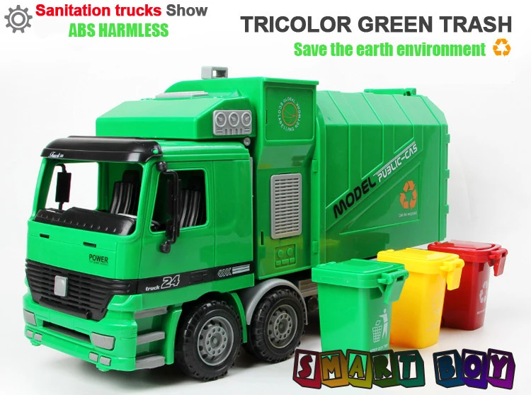 

1:22 Engineering Vehicle Simulation Atuomatic Side Load Garbage Truck Model Gift Children boy girl Toys With Three 3 Rubbish Bin