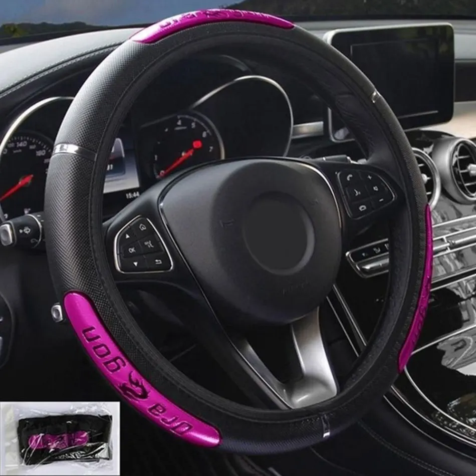 Reflective PU Leather Car Steering-Wheel Cover China Dragon Design Fashion Sports Style Car Steering Wheel Cover Protector 38cm