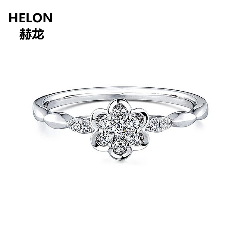 

Solid 14k White Gold Women Engagement Wedding Ring Anniversay Natural Diamonds Ring Fine Jewelry Classic Flower Head
