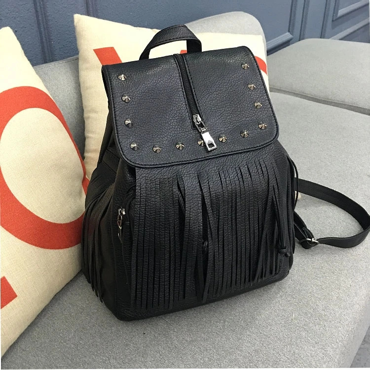 2017 nueva moda con flecos de mochila pu cuero suave mochila de viaje mochila bolsa de la escuela del estilo de la Universidad LY1758|soft leather backpack|fashion leather backpackleather backpack - AliExpress