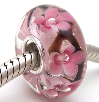 

PJG798 100% S925 Sterling Silver Beads Murano Glass beads Fit European Charms Bracelet charms diy jewelry Lampwork GlassBeads