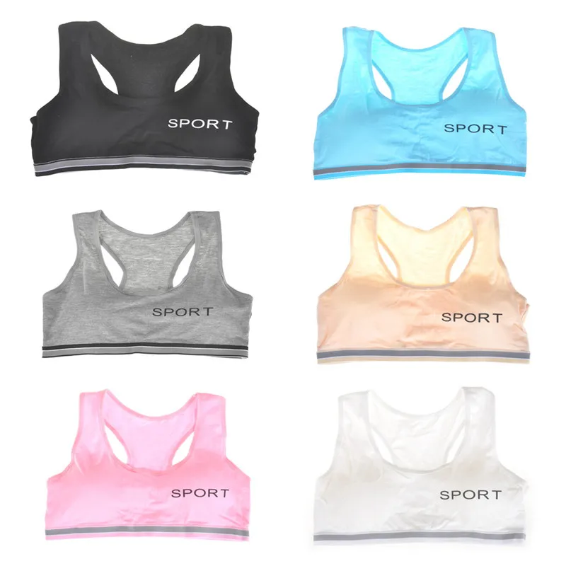 

Wireless Teenager Girls Sport Bra With Chest Pad Teens Girls Sports Bra Cotton Young Girls Training Bra Puberty Gym Underwear