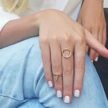 2 шт., простые геометрические кольца Karma, круглые и треугольные кольца для женщин, модные ювелирные изделия из розового золота, набор колец, подарки для сестры, Anillos Mujer bff