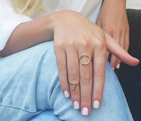 

2pcs Simple Geometric Karma Round And Triangle Rings For Women Fashion Jewelry Rose Gold Ring Set Sister Gifts Anillos Mujer bff