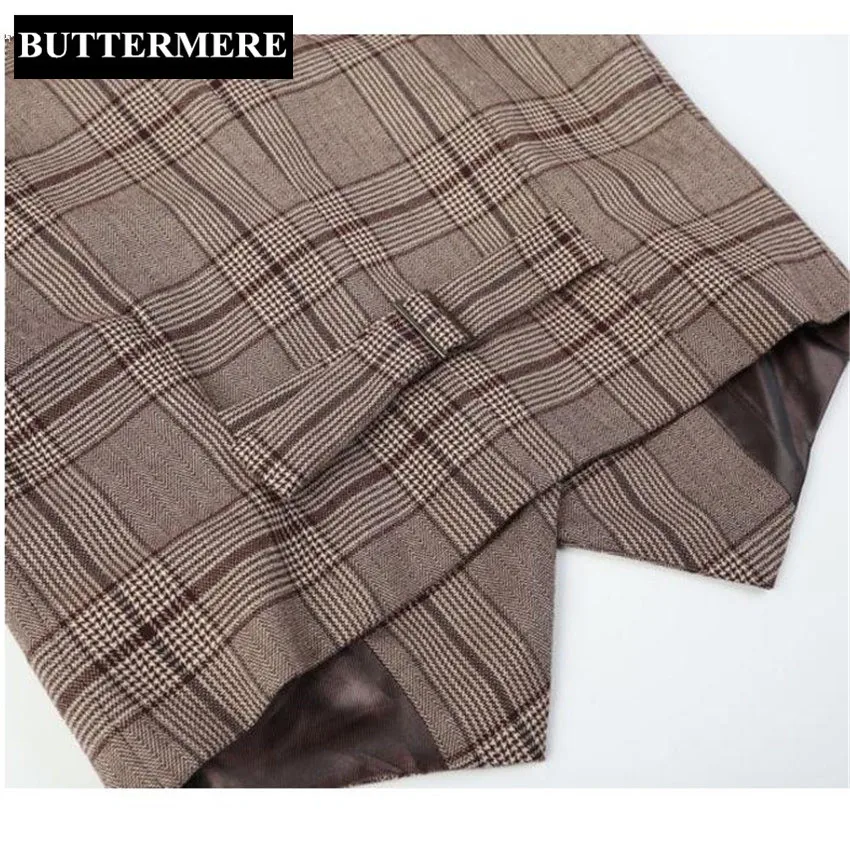 Women'S Vest Suit Ladies Plaid Vest Working Styles Coffee Spring Waistcoat Fashion V Neck Chalecos Mujer Short Gilet Femme