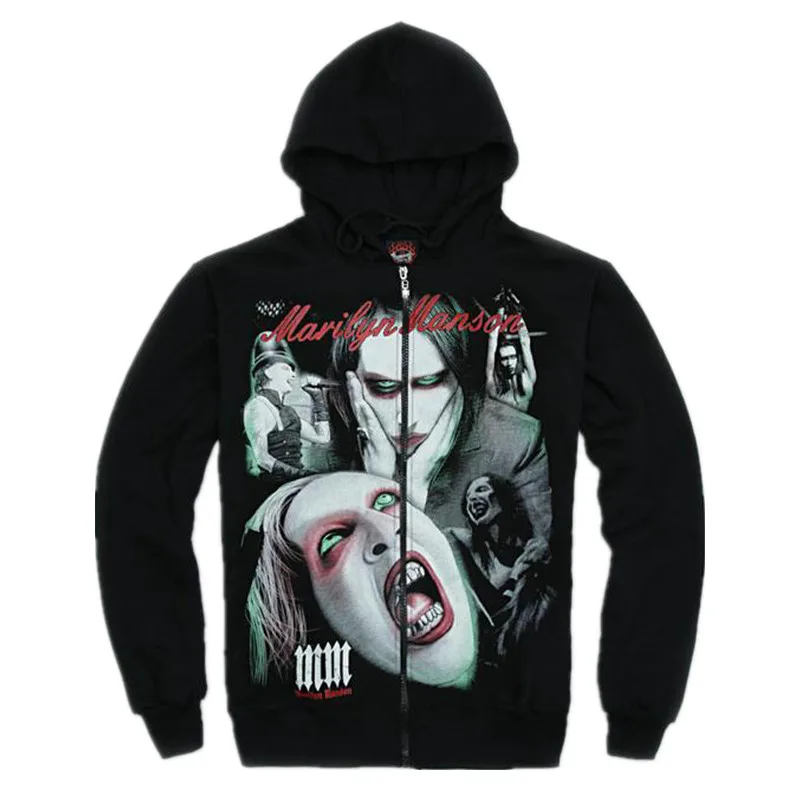 

Spring Autumn Men's Marilyn Manson Printed Zipper Hooded Hoodies Fashion Male Fleece Plus Size Warm Hoodies Hip Hop Coat SSW104