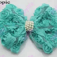 Новые 100 шт. 3.5 ''мода шифона цветок Шелковый цветок розы клипы Ассорти Кружево ткани цветка контактный