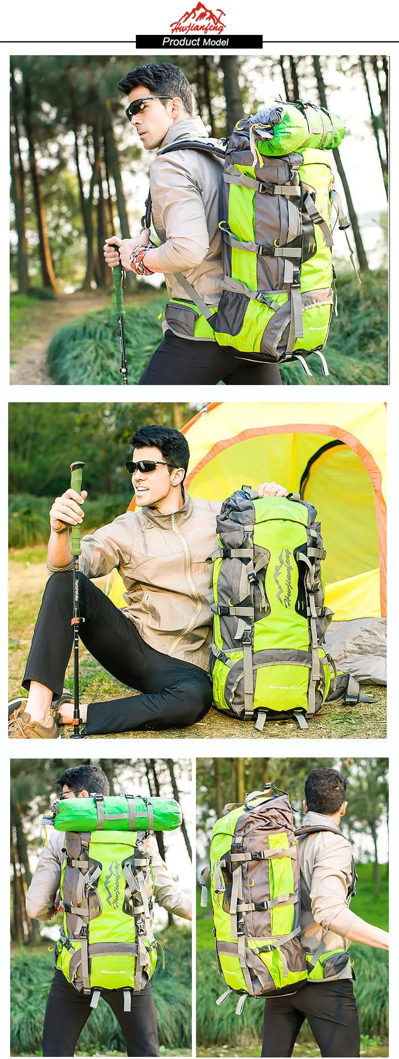 80L Outdoor Hiking Backpack Camping Waterproof Treking Sports Bags Rain Cover Mountaineering Bag Metal Frame Climbing Rucksack