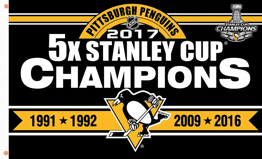 Pittsburgh Penguins 5X Stanley Cup Champions Flag Large 3ft x 5ft St