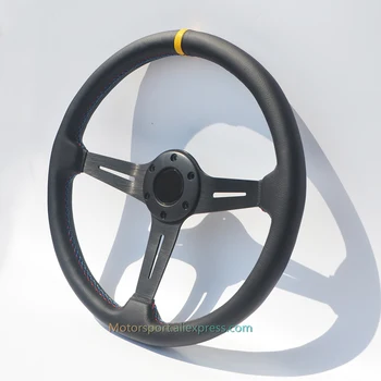 

370mm/14.5 inch Leather Steering Wheel 70 PCD 6 Holes Modified Racing Steering Wheel With 3 color stitches