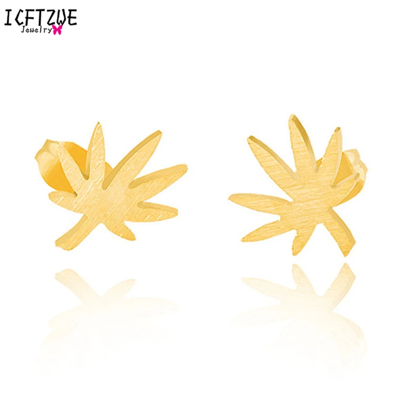 

Minimalist Maple Fallen Leaf Weed Gold Earrings Studs Stainless Steel Earring for Women Vintage Jewelry Boucle D'oreille Mujer