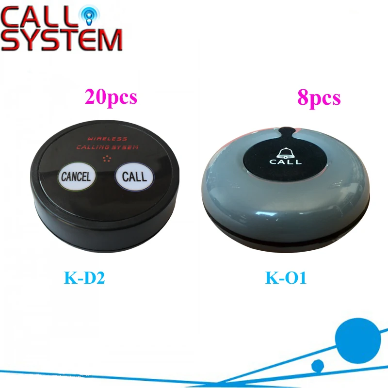 

20pcs 2-key bell with 8pcs Waterproof buzzer Single-key Service Table Calling Button System