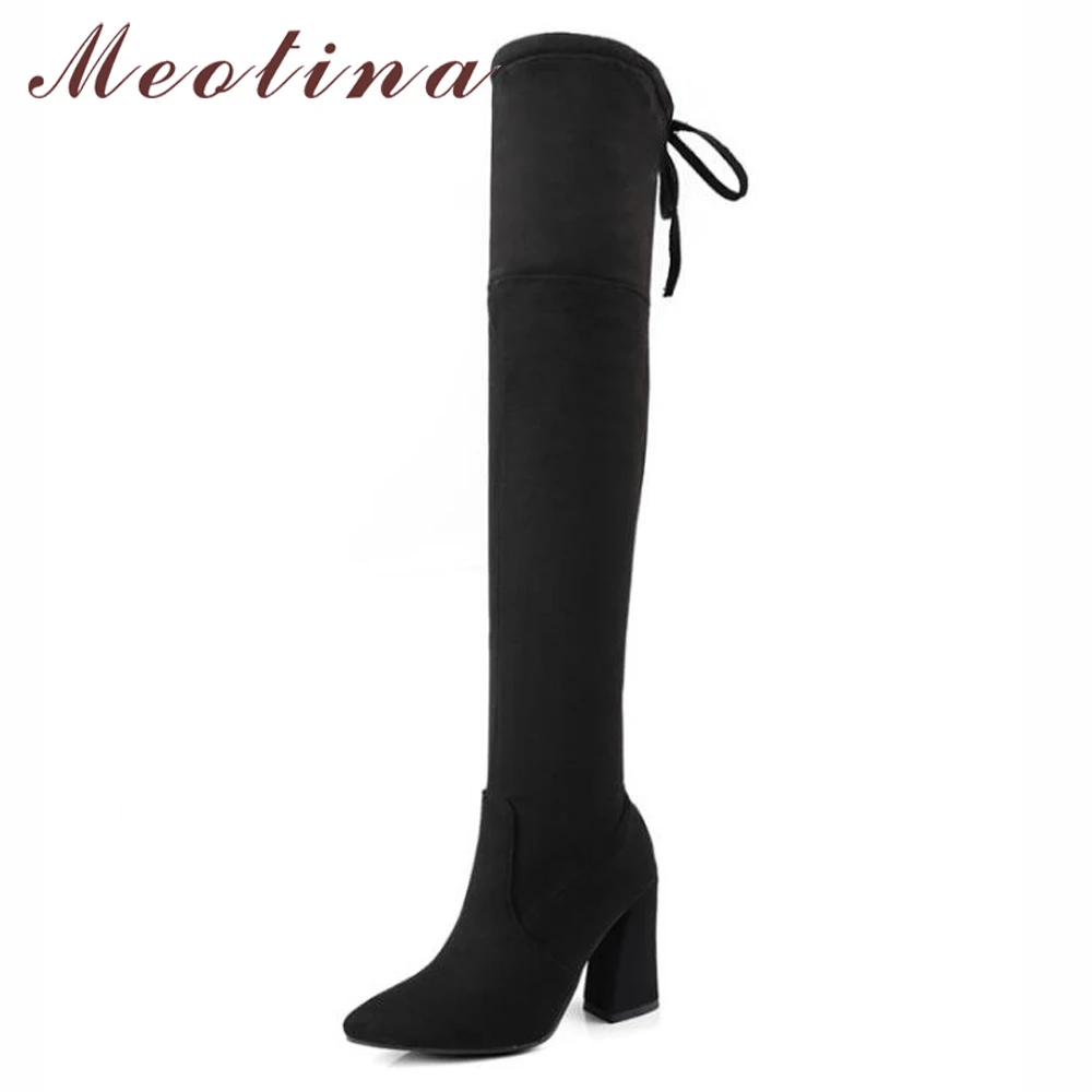 

Meotina Thigh High Boots Women Winter Over the Knee Boots High Heels Pointed Toe Ladies Fashion Shoes Long Boots Red Size 42
