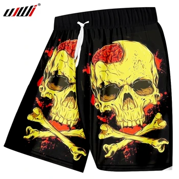 

UJWI Summer Cool Quick Dry Fitness Boxer Trousers New Fashion Men's Cool Print Yellow Skull Head 3d Casual Shorts Big Size 5XL